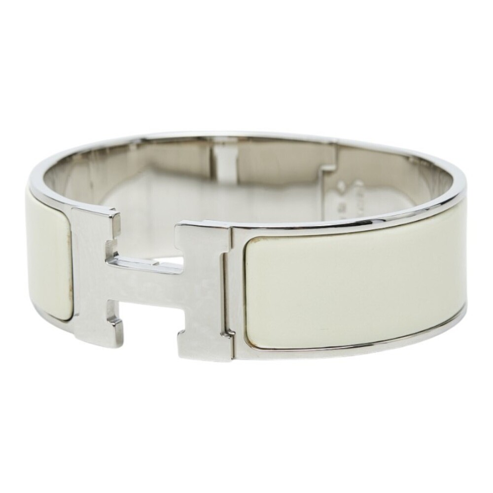 Hermes Clic Clac GM Enamel Bracelet Bangle Silver White Metal Women's HERMES